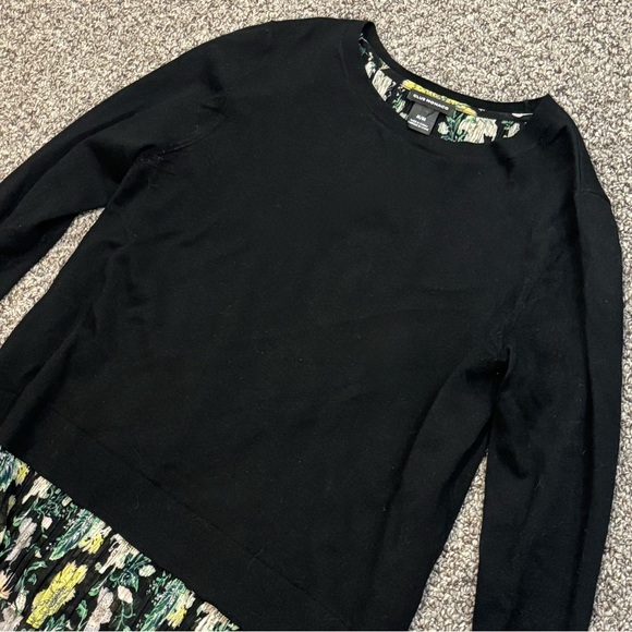 Club Monaco Black Top with Green Floral Hem - Picture 4 of 7